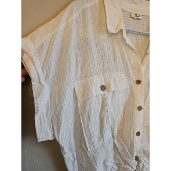 ANA Blouse Women's Large White Button Up Collared Shirt Semi Sheer 100% Cotton - Picture 2 of 6